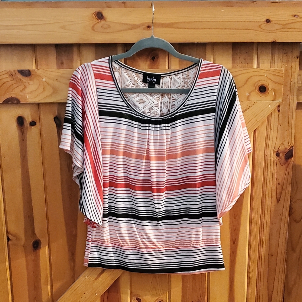 Flowing short sleeve striped top